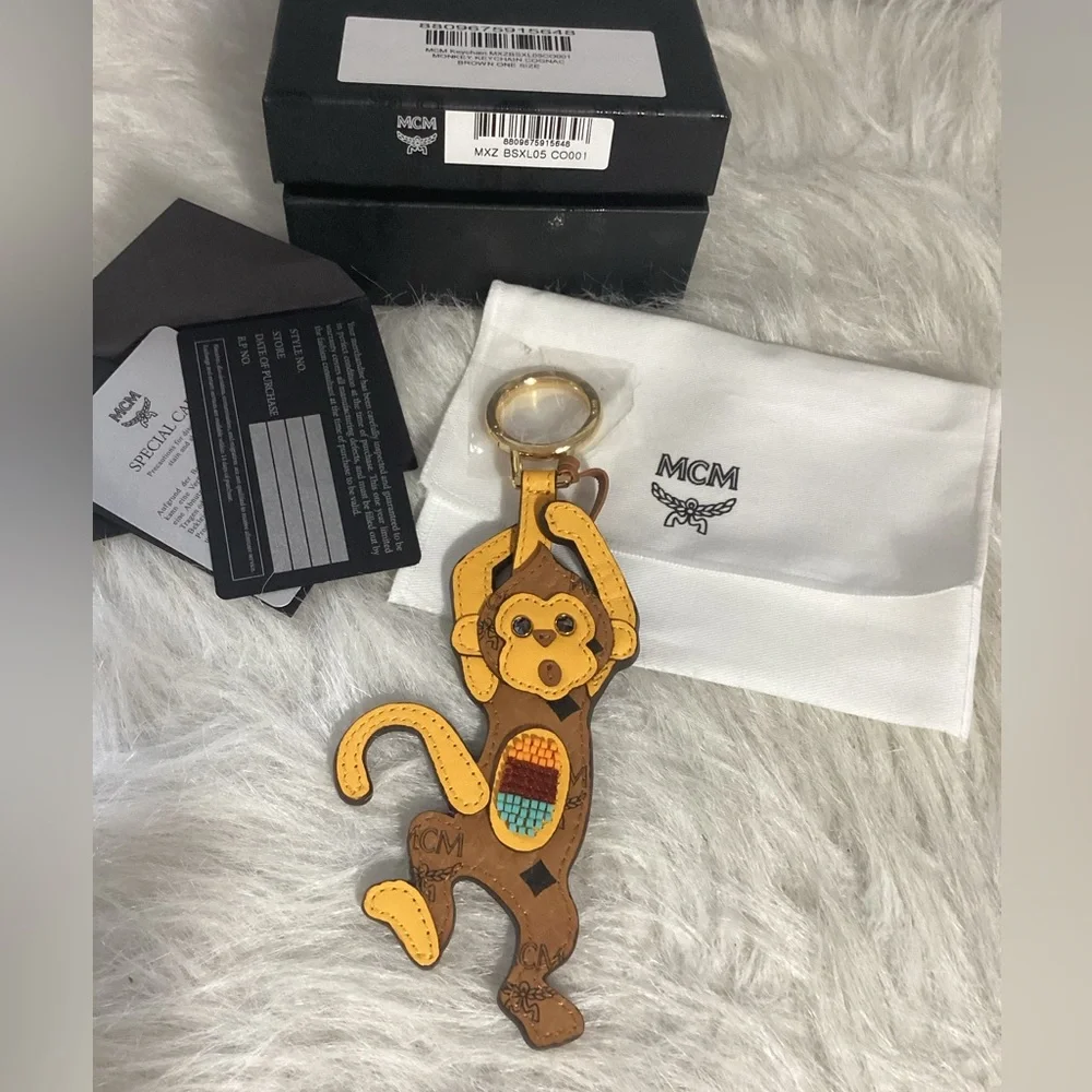 SOLD…..MCM Monkey Keychain Bag Charm Cognac Brown Swarovski Crystal Eyes - Picture 8 of 8